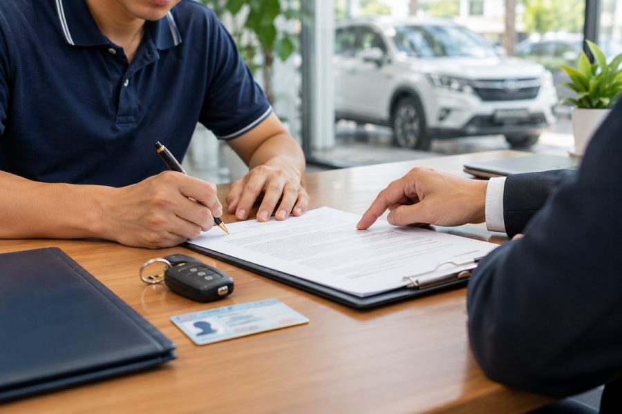 Ký hợp đồng mua bán xe ô tô cũ, bên cạnh chìa khóa và giấy tờ tùy thân