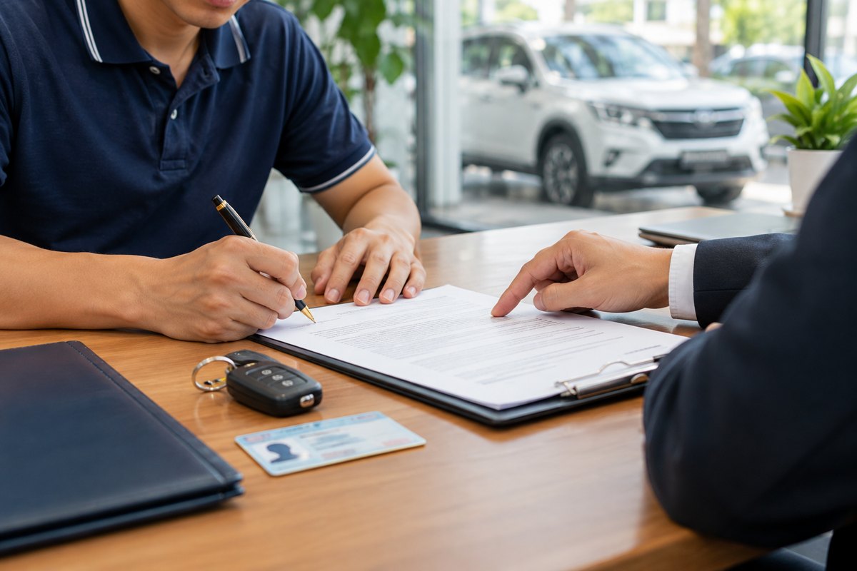 Ký hợp đồng mua bán xe ô tô cũ, bên cạnh chìa khóa và giấy tờ tùy thân