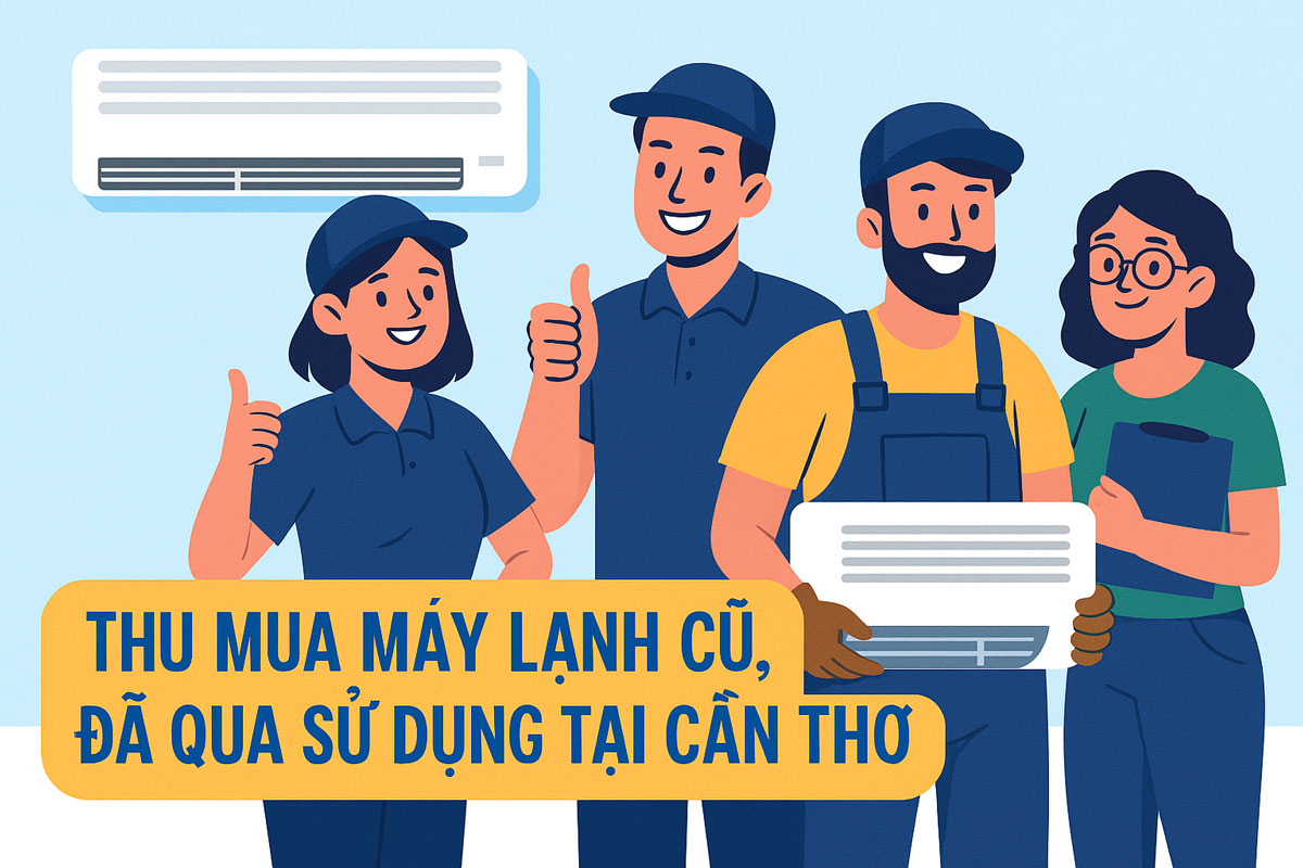 Kỹ thuật viên Điện Lạnh Trúc Giàu kiểm tra máy lạnh cũ tại Cần Thơ